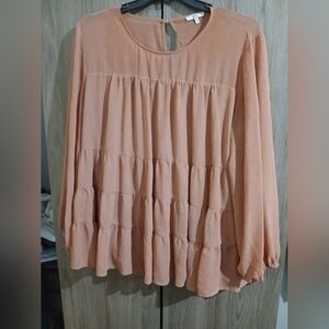 Women's Peach Salmom Babydoll Tiered Blouse
